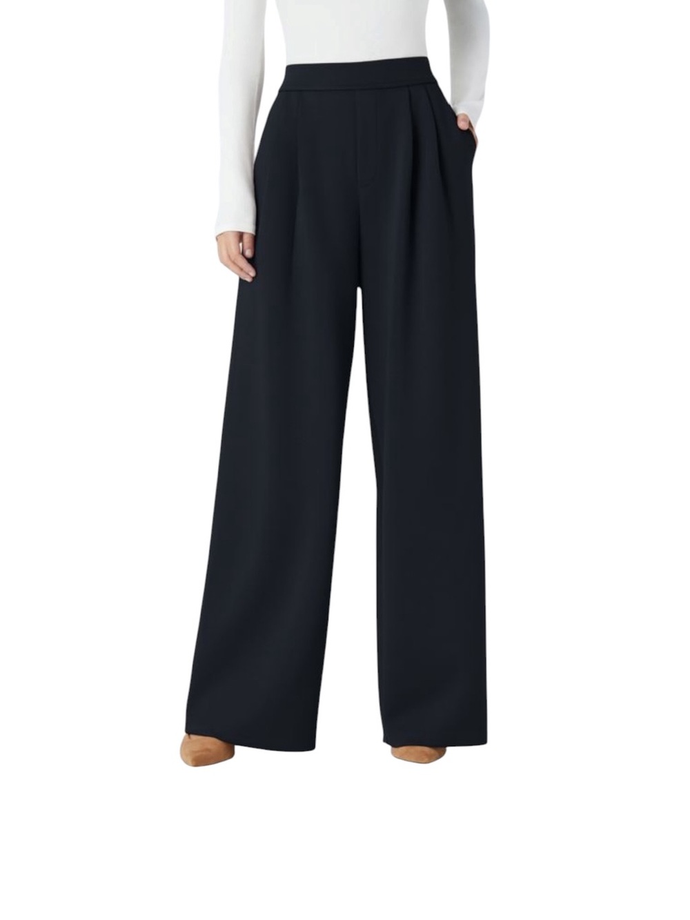 HALARA Navy Wide-Leg High-Rise Stretch Business Trousers Career-wear